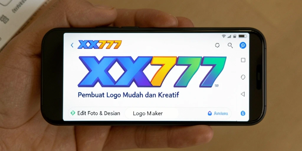Tampilan antarmuka aplikasi XXX777 yang menarik dan ramai akan fitur Logo Maker.